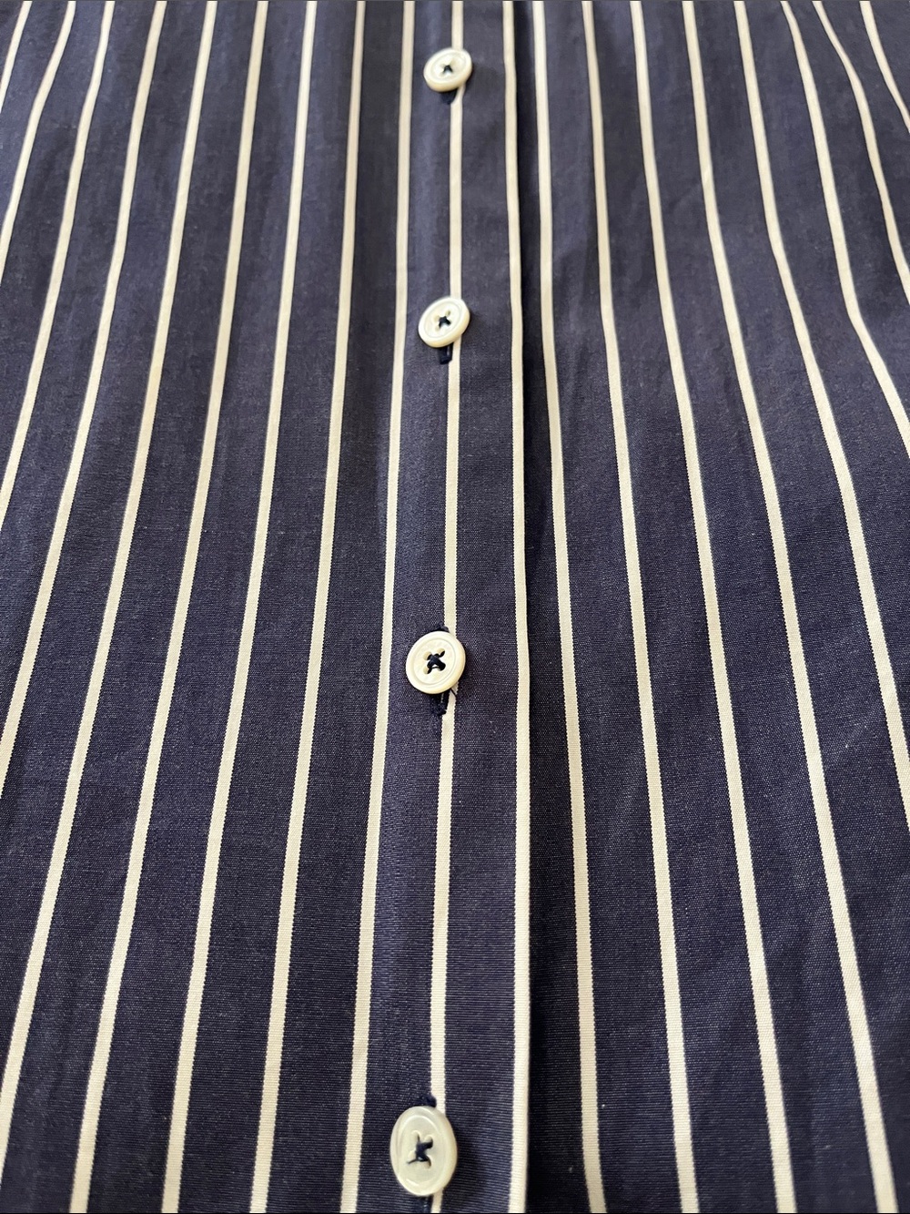 Striped Navy Button-Down Shirt with Contrast White Collar French cuffs oversized - Picture 7 of 13